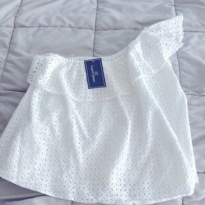 Lauren James Reagan Ruffle White Eyelet One Shoulder Top NWT